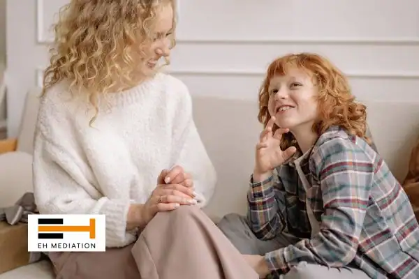 Happy mother and child after sorting child arrangements mediation Merton